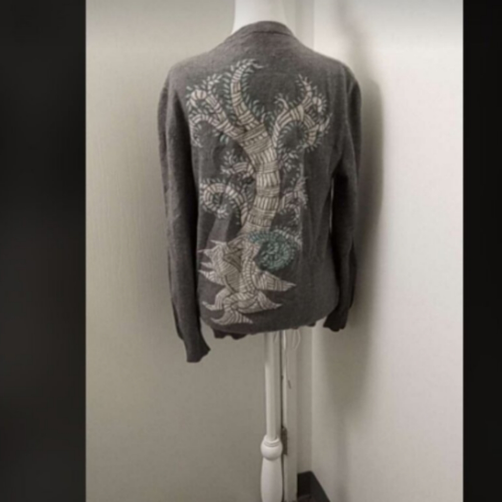 Valentino Gray Long Sleeve 100% Cashmere Tree Sweater Sz M